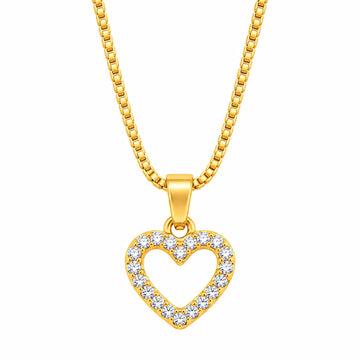 PRAO Necklace Anti-Tarnish Crystal Open Heart Box Chain