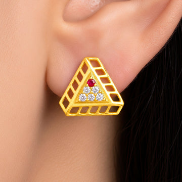 PRAO Earrings Anti-Tarnish Geometric Triangle Crystal Stud