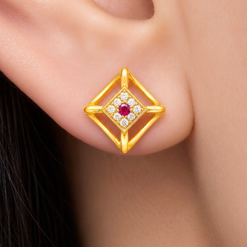 PRAO Earrings Anti-Tarnish Geometric Square Crystal Stud