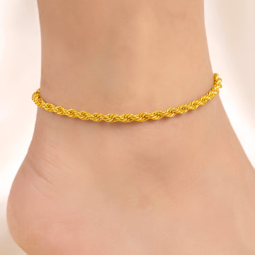 PRAO Anklet Anti-Tarnish Gold Plated Textured Rope Chain
