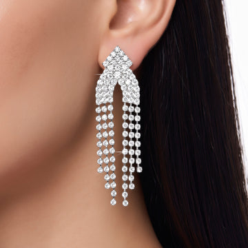 PRAO Earrings Anti-Tarnish Geometric Crystal Chain Dangle
