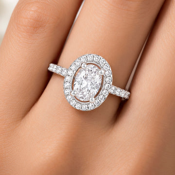 PRAO Ring Anti-Tarnish Oval Crystal Halo (Adjustable Size)