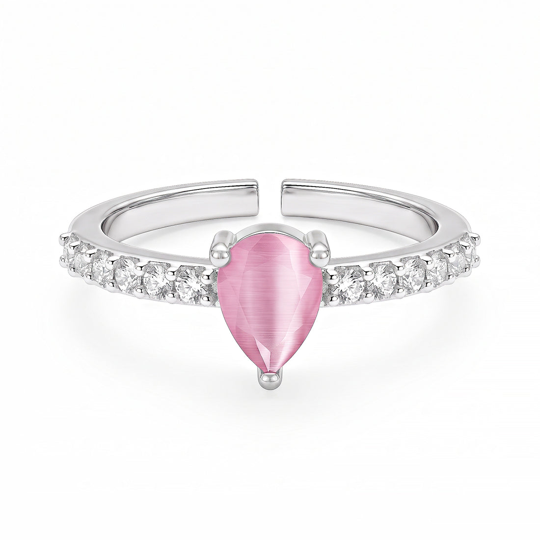 PRAO Ring Anti-Tarnish Pink Teardrop Crystal (Adjustable Size)