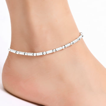 PRAO Anklet Anti-Tarnish Textured Bead Floral Charm
