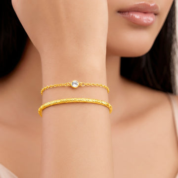 PRAO Bracelet Anti-Tarnish Textured Cuff Chain Set (Adjustable Size)