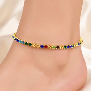 PRAO Anklet Anti-Tarnish Rainbow Crystal Tennis