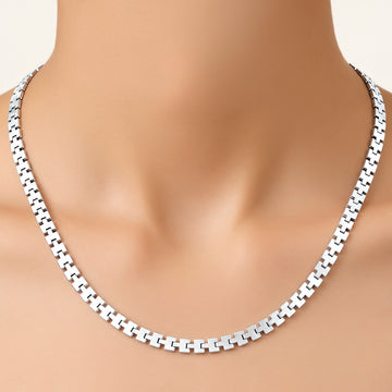 PRAO Necklace Anti-Tarnish Geometric Square Link Chain