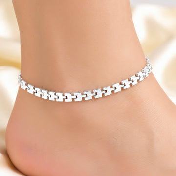 PRAO Anklet Anti-Tarnish Geometric Square Link Chain