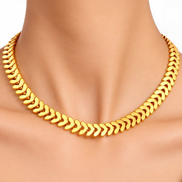 PRAO Necklace Anti-Tarnish Gold Plated Curved Chevron Link Chain