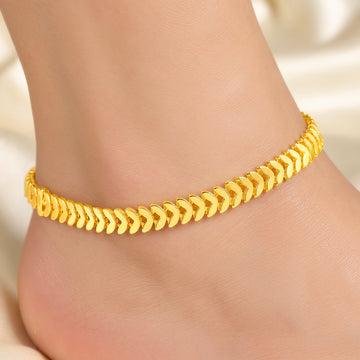PRAO Anklet Anti-Tarnish Curved Chevron Link Chain