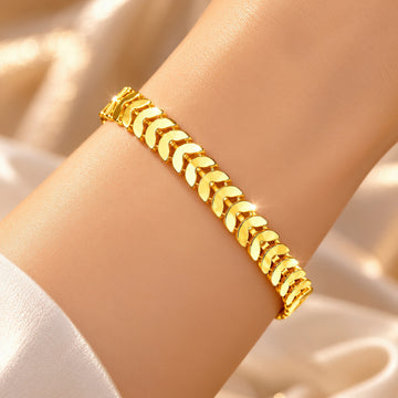 PRAO Bracelet Anti-Tarnish Curved Chevron Link Chain (Adjustable Size)