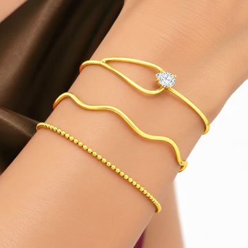 PRAO Bracelet Anti-Tarnish Ball Chain Cuff Bangle Set (Adjustable Size)