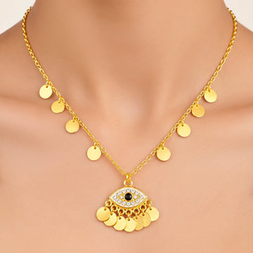 PRAO Necklace Anti-Tarnish Evil Eye Coin Disc Pendant