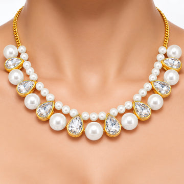 PRAO Necklace Anti-Tarnish Pearl Teardrop Crystal Statement