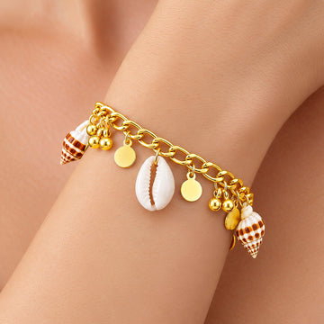 PRAO Bracelet Anti-Tarnish Seashell Disc Charm (Adjustable Size)