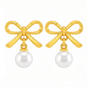 PRAO Earrings Anti-Tarnish Bow Pearl Drop
