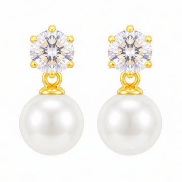 PRAO Earrings Anti-Tarnish Solitaire Crystal Pearl Drop