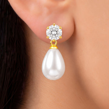 PRAO Earrings Anti-Tarnish Solitaire Crystal Teardrop Pearl