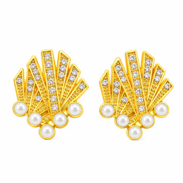 PRAO Earrings Anti-Tarnish Art Deco Fan Crystal Pearl
