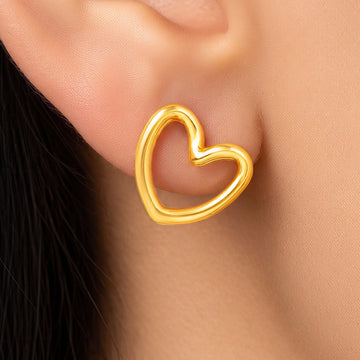 PRAO Earrings Anti-Tarnish Open Heart Stud