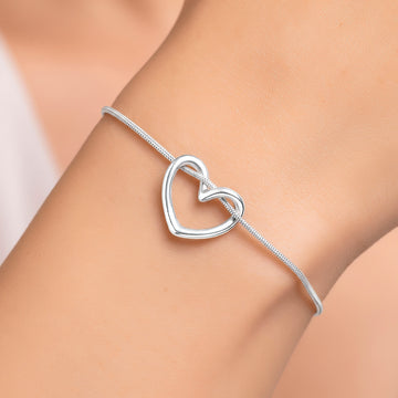 PRAO Bracelet Anti-Tarnish Open Heart Snake Chain (Adjustable Size)