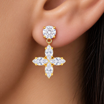 PRAO Earrings Anti-Tarnish Solitaire Crystal Floral Drop