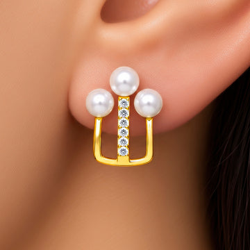 PRAO Earrings Anti-Tarnish Pearl Crystal Open Hoop