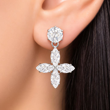 PRAO Earrings Anti-Tarnish Solitaire Crystal Floral Drop