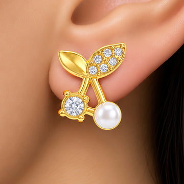PRAO Earrings Anti-Tarnish Cherry Pearl Crystal Stud