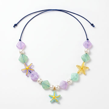 PRAO Necklace Blue Cord Pastel Bead Starfish Pendant