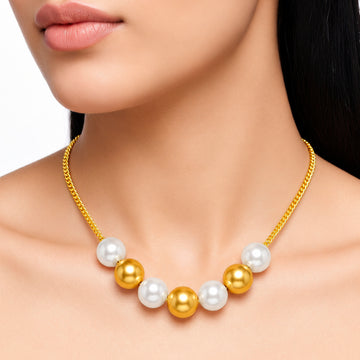 PRAO Necklace Anti-Tarnish White Gold Pearl Chain