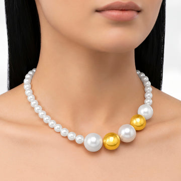 PRAO Necklace Anti-Tarnish Graduated White Gold Pearl