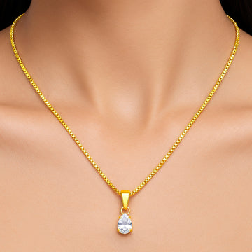 PRAO Necklace Anti-Tarnish Pear Crystal Pendant