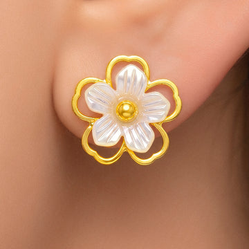 PRAO Earrings Anti-Tarnish Iridescent Flower Pearl Stud