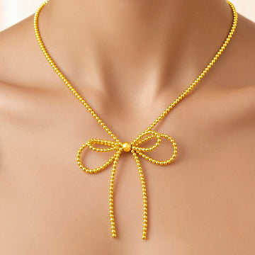 PRAO Necklace Anti-Tarnish String Ball Bow Pendant
