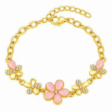 PRAO Bracelet Anti-Tarnish Pink Stone Floral Teardrop (Adjustable Size)