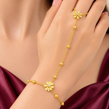 PRAO Bracelet Cum Ring Anti-Tarnish Daisy Flower Slave (Adjustable Size)