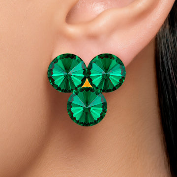 PRAO Earrings Anti-Tarnish Emerald Crystal Cluster Stud