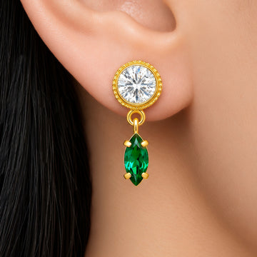 PRAO Earrings Anti-Tarnish Clear Crystal Emerald Dangle
