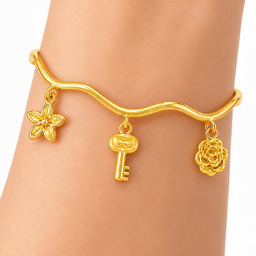 PRAO Bracelet Anti-Tarnish Flower Key Rose Charm (Adjustable Size)