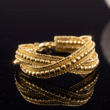 PRAO Anti-Tarnish Golden Multilayered Bangle Bracelet (Adjustable Size)