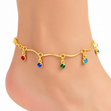 PRAO Anklet Anti-Tarnish Wavy Bar Multicolor Crystal