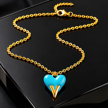 PRAO Necklace Anti-Tarnish Light Blue Heart Pendant