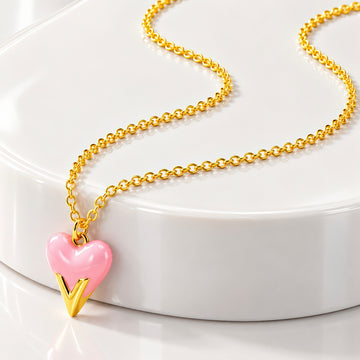 PRAO Necklace Anti-Tarnish Light Pink Heart Pendant