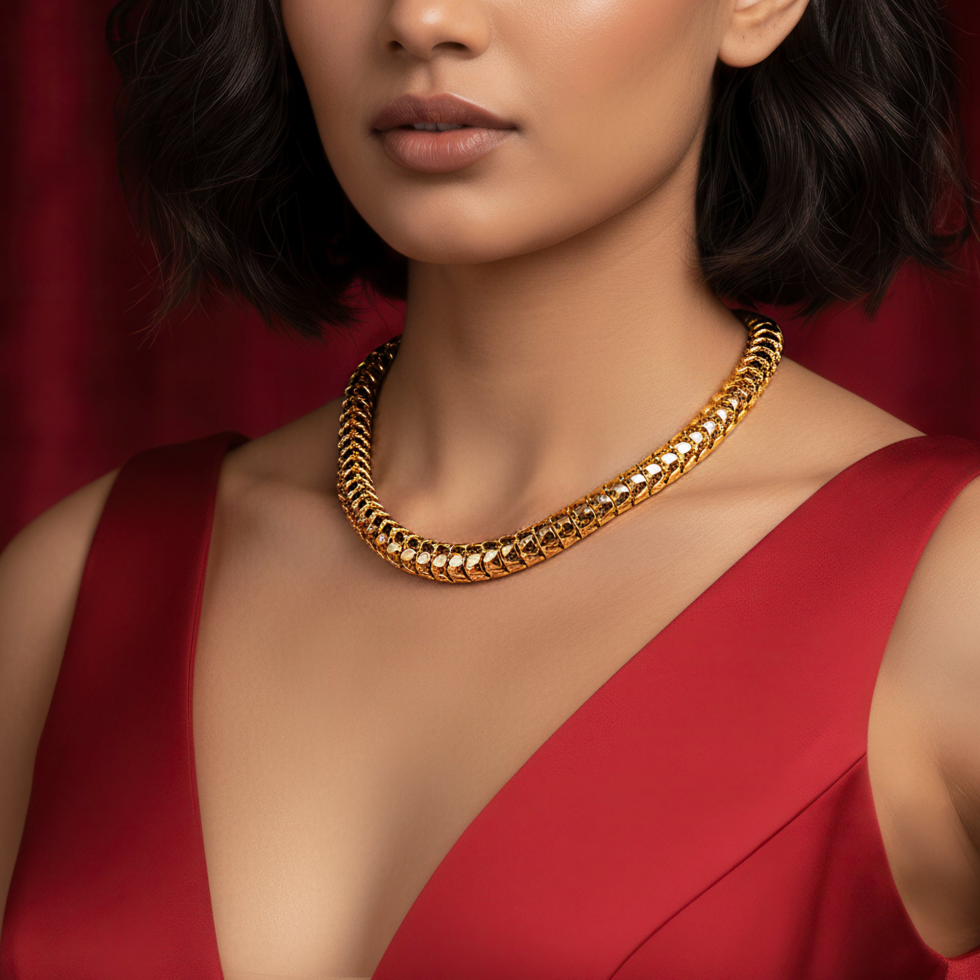 PRAO Anti-Tarnish Golden Snake Chain Necklace