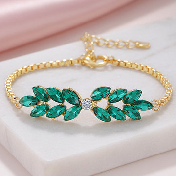 PRAO Bracelet Anti-Tarnish Leafy Green Crystals (Adjustable Size)