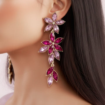 PRAO Anti-Tarnish Flowery Long Dangle Crystal Earrings
