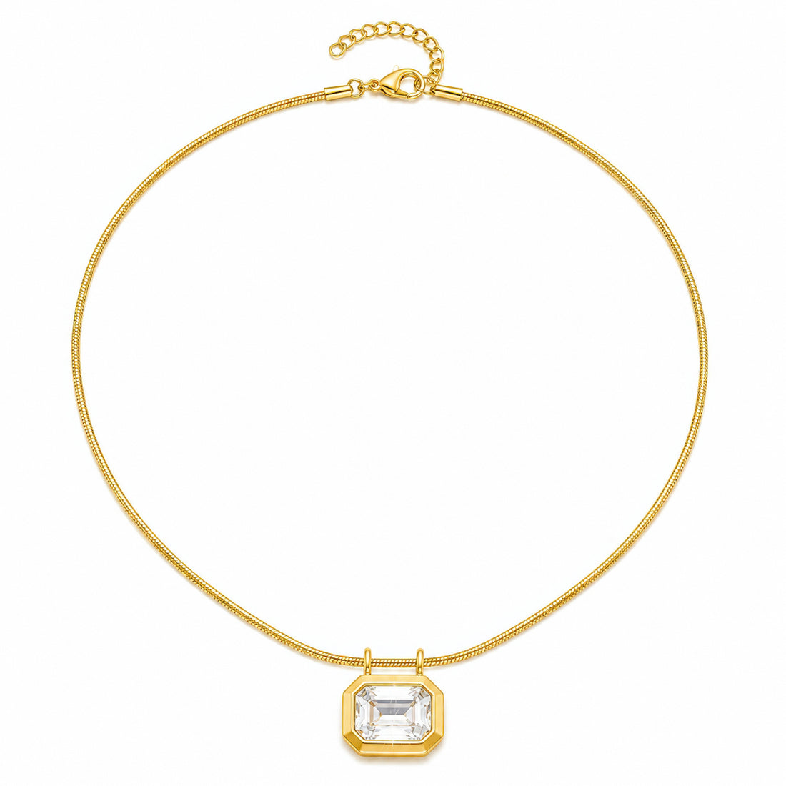 PRAO Necklace Anti-Tarnish Gold Plated Octagon Crystal