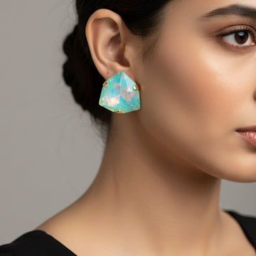 PRAO Anti-Tarnish Sea Green Trillion Stone Studs