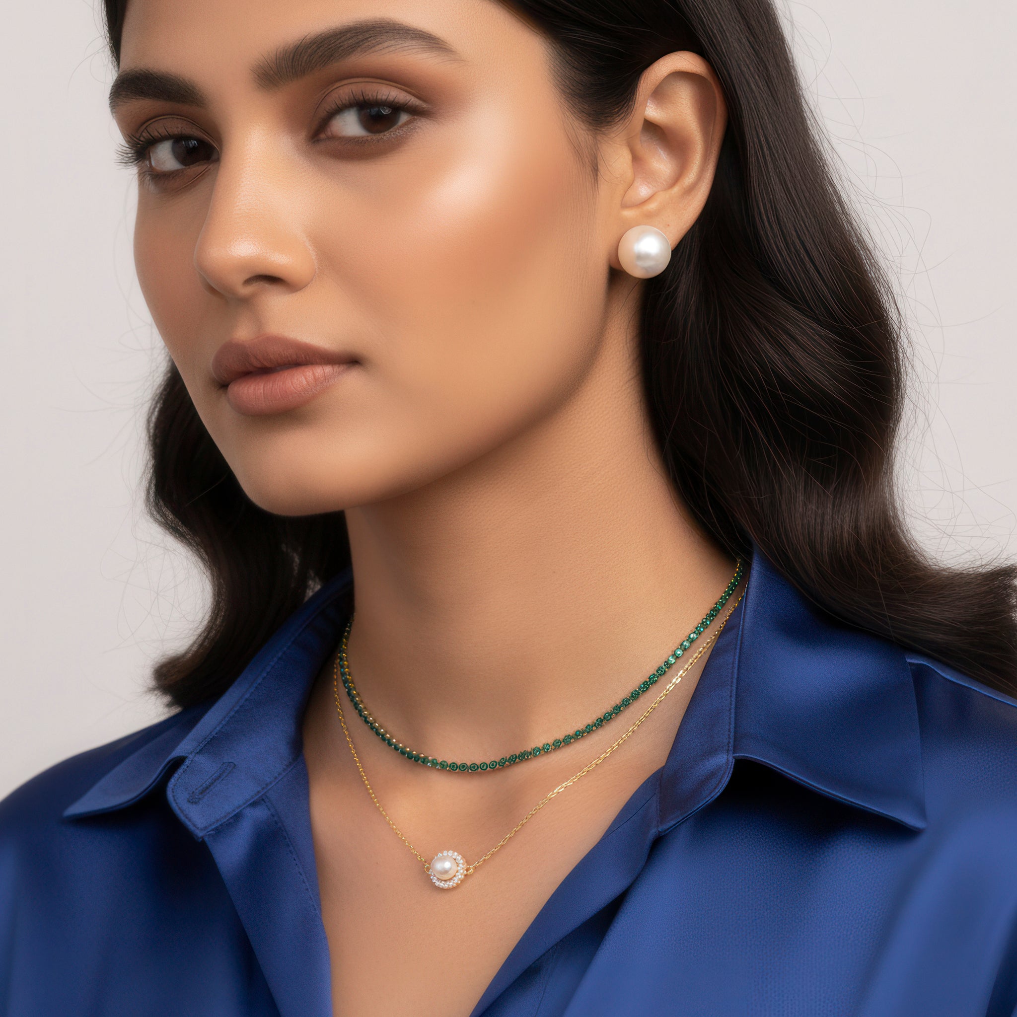 PRAO Anti-Tarnish Double Layer Necklace Set With Earrings
